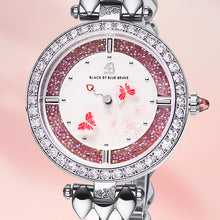 Load image into Gallery viewer, Black By Blue Brave Butterfly Lovers 34mm (4B11136) Pink Dial Moving Butterfly Hands Silver Bracelet Watch