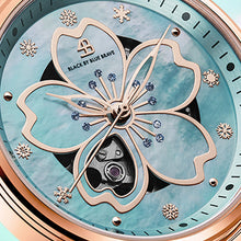 Load image into Gallery viewer, Black By Blue Brave Cherry Blossom 36mm (4B1195) Blue Mother Of Pearl Dial Leather Strap Automatic Watch
