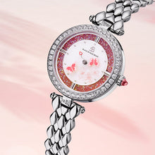Load image into Gallery viewer, Black By Blue Brave Butterfly Lovers 34mm (4B11136) Pink Dial Moving Butterfly Hands Silver Bracelet Watch