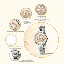 Load image into Gallery viewer, Black By Blue Brave Cherry Blossom 32mm (4B1213) Champagne Mother Of Pearl Dial Genuine Diamonds Sakura Petal Hand Silver Bracelet Watch