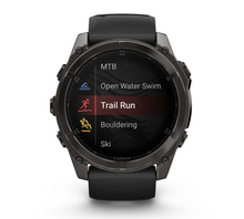 Load image into Gallery viewer, Garmin Fenix 8 AMOLED 51mm Sapphire Titanium Carbon Gray DLC with Black/Pebble Gray Silicone Band