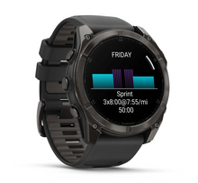 Load image into Gallery viewer, Garmin Fenix 8 AMOLED 51mm Sapphire Titanium Carbon Gray DLC with Black/Pebble Gray Silicone Band