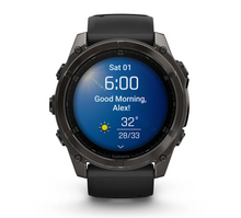 Load image into Gallery viewer, Garmin Fenix 8 AMOLED 51mm Sapphire Titanium Carbon Gray DLC with Black/Pebble Gray Silicone Band