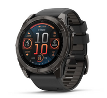 Load image into Gallery viewer, Garmin Fenix 8 AMOLED 51mm Sapphire Titanium Carbon Gray DLC with Black/Pebble Gray Silicone Band