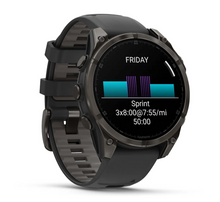 Load image into Gallery viewer, Garmin Fenix 8 AMOLED 47mm Sapphire Titanium Carbon Gray DLC with Black/Pebble Gray Silicone Band (Pre-order)