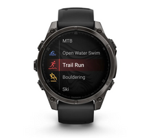 Load image into Gallery viewer, Garmin Fenix 8 AMOLED 47mm Sapphire Titanium Carbon Gray DLC with Black/Pebble Gray Silicone Band (Pre-order)