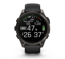 Load image into Gallery viewer, Garmin Fenix 8 AMOLED 47mm Sapphire Titanium Carbon Gray DLC with Black/Pebble Gray Silicone Band (Pre-order)