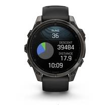 Load image into Gallery viewer, Garmin Fenix 8 AMOLED 47mm Sapphire Titanium Carbon Gray DLC with Black/Pebble Gray Silicone Band (Pre-order)