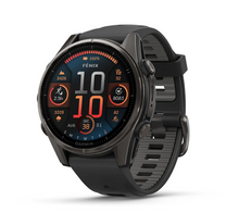 Load image into Gallery viewer, Garmin Fenix 8 AMOLED 43mm Sapphire Titanium Carbon Gray DLC with Black/Pebble Gray Silicone Band (Pre-order)