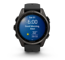 Load image into Gallery viewer, Garmin Fenix 8 AMOLED 43mm Sapphire Titanium Carbon Gray DLC with Black/Pebble Gray Silicone Band (Pre-order)