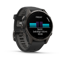 Load image into Gallery viewer, Garmin Fenix 8 AMOLED 43mm Sapphire Titanium Carbon Gray DLC with Black/Pebble Gray Silicone Band (Pre-order)