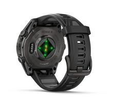 Load image into Gallery viewer, Garmin Fenix 8 AMOLED 43mm Sapphire Titanium Carbon Gray DLC with Black/Pebble Gray Silicone Band (Pre-order)