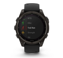 Load image into Gallery viewer, Garmin Fenix 8 47mm Solar Sapphire Carbon Gray DLC Titanium with Black/Pebble Gray Silicone Band