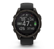 Load image into Gallery viewer, Garmin Fenix 8 47mm Solar Sapphire Carbon Gray DLC Titanium with Black/Pebble Gray Silicone Band