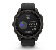 Load image into Gallery viewer, Garmin Fenix 8 47mm Solar Sapphire Carbon Gray DLC Titanium with Black/Pebble Gray Silicone Band