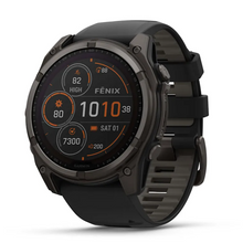 Load image into Gallery viewer, Garmin Fenix 8 51mm Solar Sapphire Carbon Gray DLC Titanium with Black/Pebble Gray Silicone Band