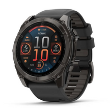 Load image into Gallery viewer, Garmin Fenix 8 AMOLED 47mm Sapphire Titanium Carbon Gray DLC with Black/Pebble Gray Silicone Band (Pre-order)