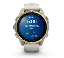 Load image into Gallery viewer, Garmin Fenix 8 AMOLED 43mm Sapphire Stainless Steel Soft Gold with Fog Gray/Dark Sandstone Silicone Band (Pre-order)