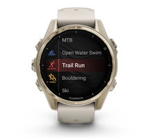 Load image into Gallery viewer, Garmin Fenix 8 AMOLED 43mm Sapphire Stainless Steel Soft Gold with Fog Gray/Dark Sandstone Silicone Band (Pre-order)