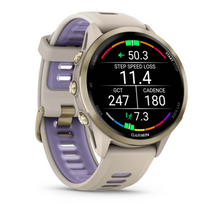 Load image into Gallery viewer, Forerunner 970 Soft Gold Titanium with French Gray Case and French Gray/Translucent Indigo Band