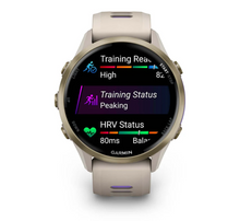 Load image into Gallery viewer, Forerunner 970 Soft Gold Titanium with French Gray Case and French Gray/Translucent Indigo Band