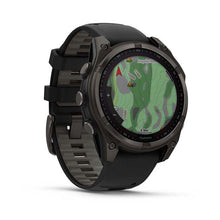Load image into Gallery viewer, Garmin Fenix 8 47mm Solar Sapphire Carbon Gray DLC Titanium with Black/Pebble Gray Silicone Band