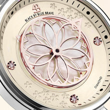Load image into Gallery viewer, Black By Blue Brave Cherry Blossom 32mm (4B1213) Champagne Mother Of Pearl Dial Genuine Diamonds Sakura Petal Hand Silver Bracelet Watch
