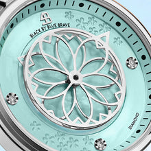 Load image into Gallery viewer, Black By Blue Brave Cherry Blossom 32mm (4B1211) Blue Mother Of Pearl Dial Genuine Diamonds Sakura Petal Hand Silver Bracelet Watch
