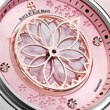 Load image into Gallery viewer, Black By Blue Brave Cherry Blossom 32mm (4B1212) Pink Mother Of Pearl Dial Genuine Diamonds Sakura Petal Hand Silver Bracelet Watch
