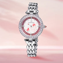 Load image into Gallery viewer, Black By Blue Brave Butterfly Lovers 34mm (4B11136) Pink Dial Moving Butterfly Hands Silver Bracelet Watch
