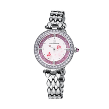 Load image into Gallery viewer, Black By Blue Brave Butterfly Lovers 34mm (4B11136) Pink Dial Moving Butterfly Hands Silver Bracelet Watch
