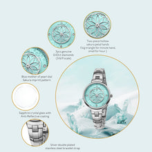 Load image into Gallery viewer, Black By Blue Brave Cherry Blossom 32mm (4B1211) Blue Mother Of Pearl Dial Genuine Diamonds Sakura Petal Hand Silver Bracelet Watch
