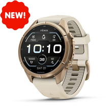 Load image into Gallery viewer, Garmin Fenix 9 Pro – 43mm Autumn Gold Titanium with Cream/Fog Gray Silicone Band (Pre-order)
