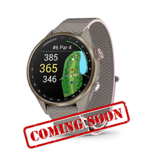 Load image into Gallery viewer, Garmin Approach S72 43mm Soft Gold/Blush Pink Titanium Bezel with French Gray/Blush Pink ComfortFit Fabric Band
