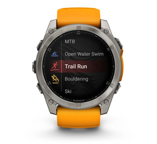 Load image into Gallery viewer, Garmin Fenix 8 AMOLED 51mm Sapphire Titanium with Spark Orange/Graphite Silicone Band
