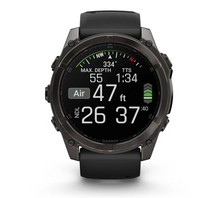 Load image into Gallery viewer, Garmin Fenix 8 AMOLED 51mm Sapphire Titanium Carbon Gray DLC with Black/Pebble Gray Silicone Band
