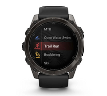 Load image into Gallery viewer, Garmin Fenix 8 AMOLED 51mm Sapphire Titanium Carbon Gray DLC with Black/Pebble Gray Silicone Band
