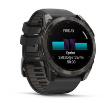 Load image into Gallery viewer, Garmin Fenix 8 AMOLED 51mm Sapphire Titanium Carbon Gray DLC with Black/Pebble Gray Silicone Band
