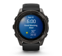 Load image into Gallery viewer, Garmin Fenix 8 AMOLED 51mm Sapphire Titanium Carbon Gray DLC with Black/Pebble Gray Silicone Band
