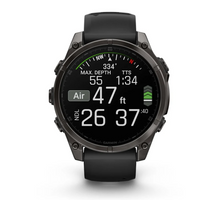 Load image into Gallery viewer, Garmin Fenix 8 AMOLED 47mm Sapphire Titanium Carbon Gray DLC with Black/Pebble Gray Silicone Band
