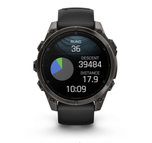 Load image into Gallery viewer, Garmin Fenix 8 AMOLED 47mm Sapphire Titanium Carbon Gray DLC with Black/Pebble Gray Silicone Band
