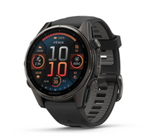 Load image into Gallery viewer, Garmin Fenix 8 AMOLED 43mm Sapphire Titanium Carbon Gray DLC with Black/Pebble Gray Silicone Band
