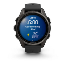 Load image into Gallery viewer, Garmin Fenix 8 AMOLED 43mm Sapphire Titanium Carbon Gray DLC with Black/Pebble Gray Silicone Band
