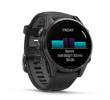 Load image into Gallery viewer, Garmin Fenix 8 AMOLED 43mm Sapphire Titanium Carbon Gray DLC with Black/Pebble Gray Silicone Band
