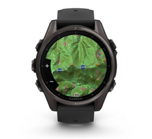 Load image into Gallery viewer, Garmin Fenix 8 AMOLED 43mm Sapphire Titanium Carbon Gray DLC with Black/Pebble Gray Silicone Band
