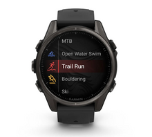 Load image into Gallery viewer, Garmin Fenix 8 AMOLED 43mm Sapphire Titanium Carbon Gray DLC with Black/Pebble Gray Silicone Band
