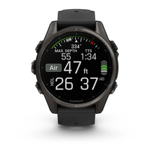 Load image into Gallery viewer, Garmin Fenix 8 AMOLED 43mm Sapphire Titanium Carbon Gray DLC with Black/Pebble Gray Silicone Band
