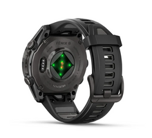 Load image into Gallery viewer, Garmin Fenix 8 AMOLED 43mm Sapphire Titanium Carbon Gray DLC with Black/Pebble Gray Silicone Band
