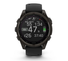 Load image into Gallery viewer, Garmin Fenix 8 47mm Solar Sapphire Carbon Gray DLC Titanium with Black/Pebble Gray Silicone Band
