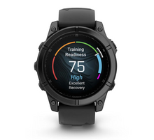 Load image into Gallery viewer, Garmin Fenix E 47mm AMOLED Slate Gray Steel with Black Silicone Band
